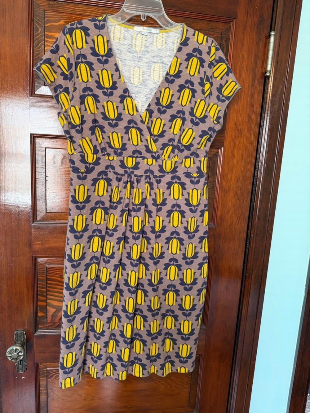 Boden Yellow Tulip Print V-Neck Midi Dress